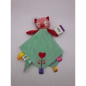 New Taggies Green With Pink Owl Baby Security Blanket Lovey Sensory Toy